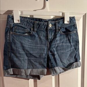 LOFT Blue Jean Shorts Cuffed Hem Relaxed Fit